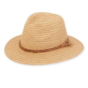 Tan Fedora Hat with Braided Leather Band Size ML